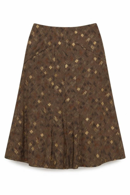 Alex & Co Women Brown Geometric Tweed A-Line Midi Skirt UK 14