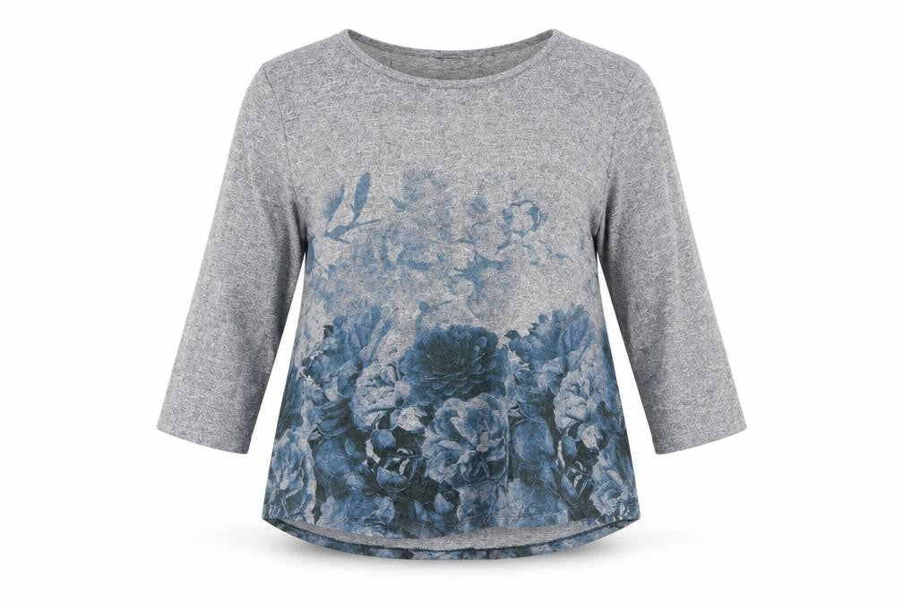 Roman Women Grey Floral 3/4 Sleeve Pullover Jumper Size 20