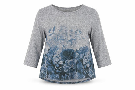 Roman Women Grey Floral 3/4 Sleeve Pullover Jumper Size 20