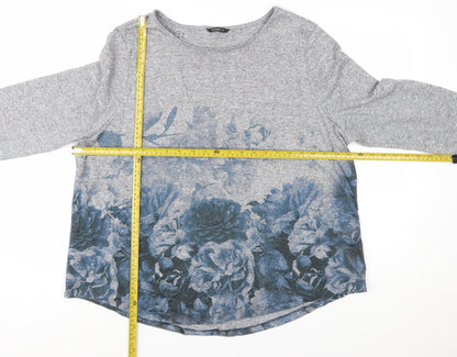 Roman Women Grey Floral 3/4 Sleeve Pullover Jumper Size 20