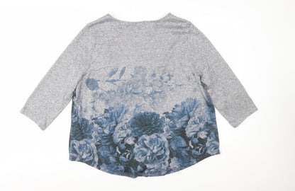 Roman Women Grey Floral 3/4 Sleeve Pullover Jumper Size 20