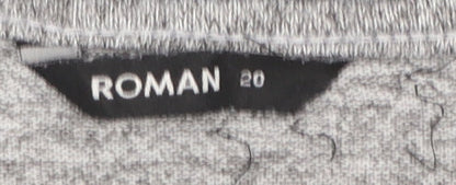 Roman Women Grey Floral 3/4 Sleeve Pullover Jumper Size 20