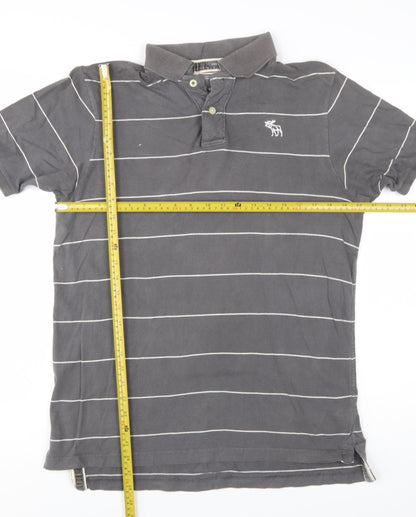 Abercrombie & Fitch Men’s Grey Striped Cotton Polo Shirt Size L
