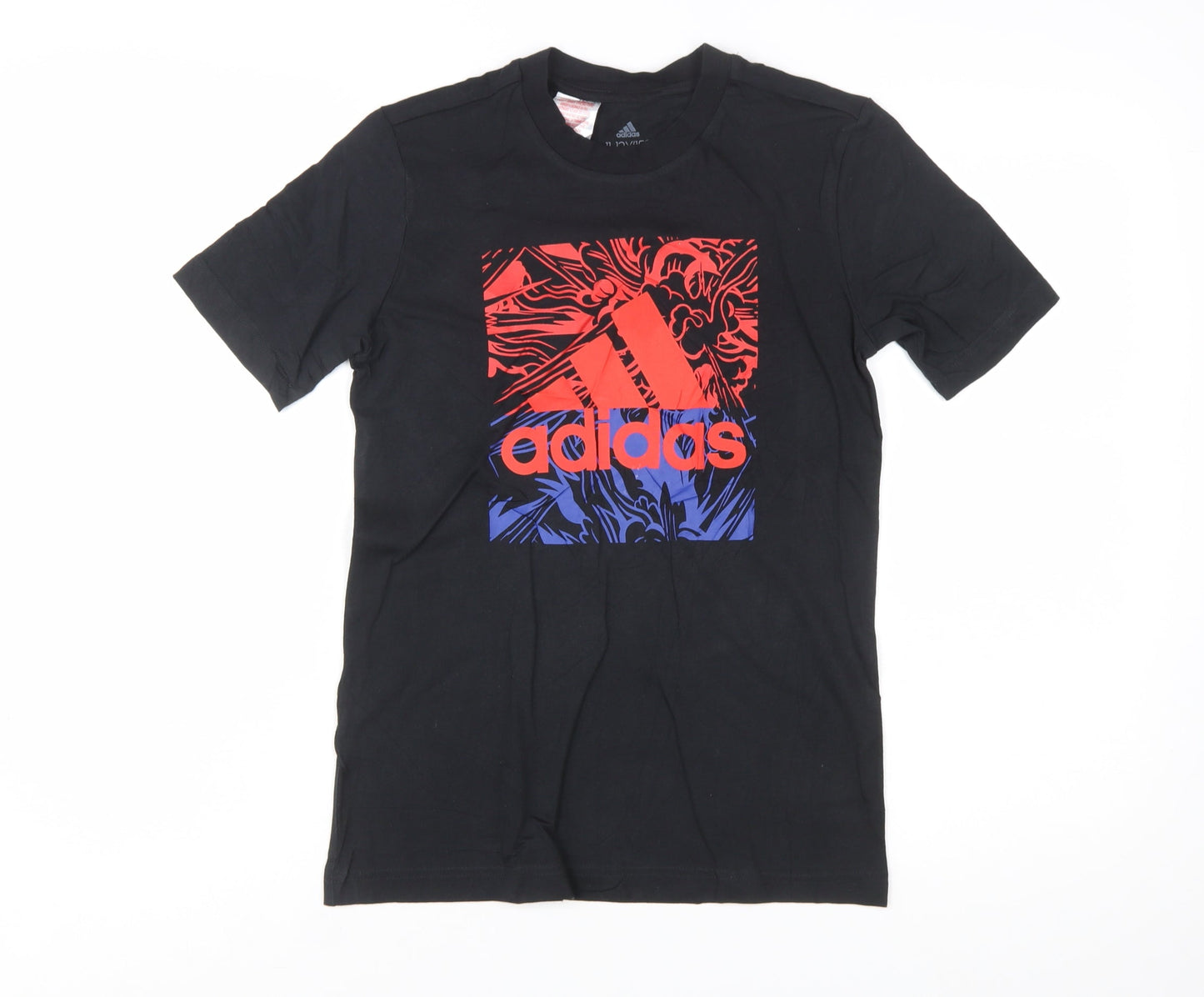 Adidas Boys Black Graphic Logo T-Shirt 11-12 Years Cotton Sports Tee