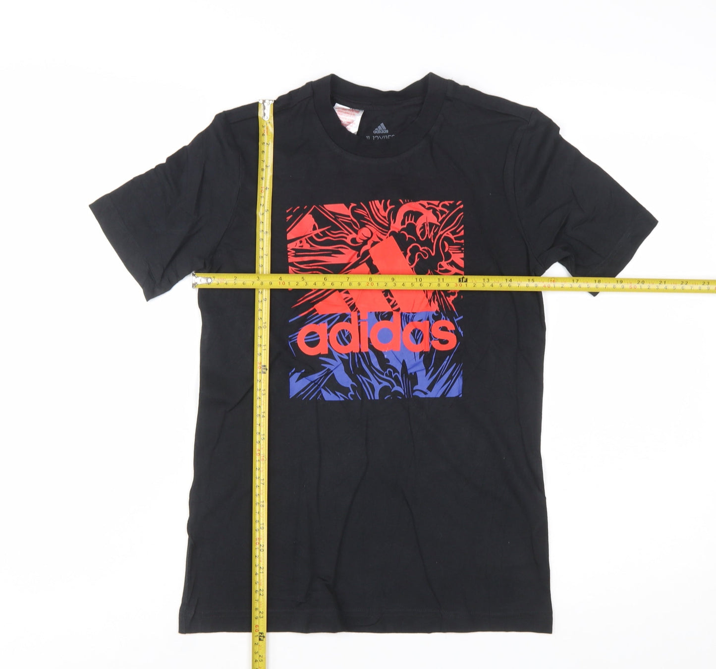 Adidas Boys Black Graphic Logo T-Shirt 11-12 Years Cotton Sports Tee