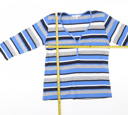 Harbour View Women's Blue Striped 3/4 Sleeve Henley T-Shirt M