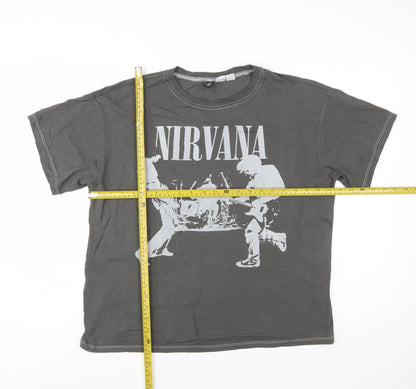 H&M Divided Women's Grey Nirvana Band T-Shirt Size 12 Casual Cotton