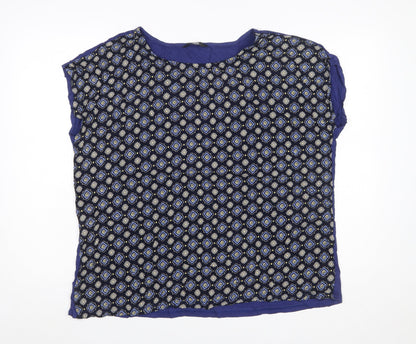 Max Women's Blue Geometric Short Sleeve Rayon Viscose Blouse 3XL Plus