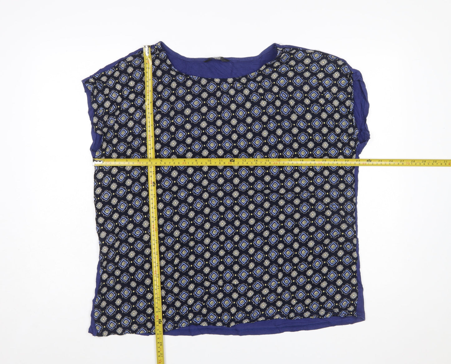 Max Women's Blue Geometric Short Sleeve Rayon Viscose Blouse 3XL Plus