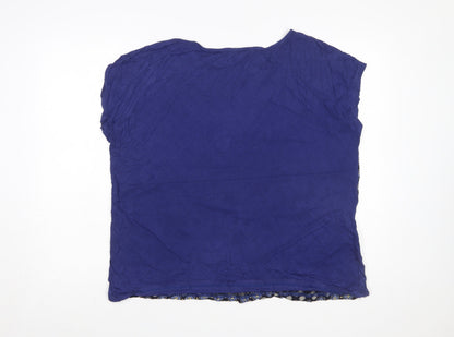 Max Women's Blue Geometric Short Sleeve Rayon Viscose Blouse 3XL Plus