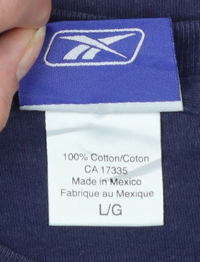 Reebok Men Navy Blue Cotton Sports Graphic T-Shirt Size L