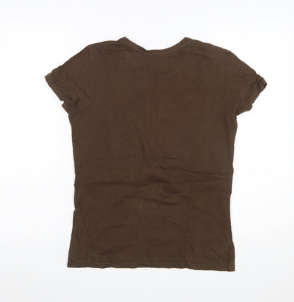 Hanes Womens Brown Short Sleeve 100% Cotton Crew Neck T-Shirt M