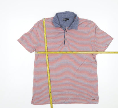 Marks and Spencer Men’s Blue Striped Cotton Polo Shirt Size L