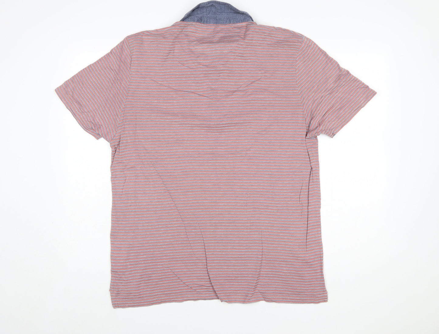Marks and Spencer Men’s Blue Striped Cotton Polo Shirt Size L
