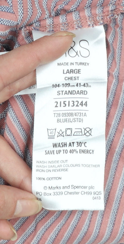 Marks and Spencer Men’s Blue Striped Cotton Polo Shirt Size L