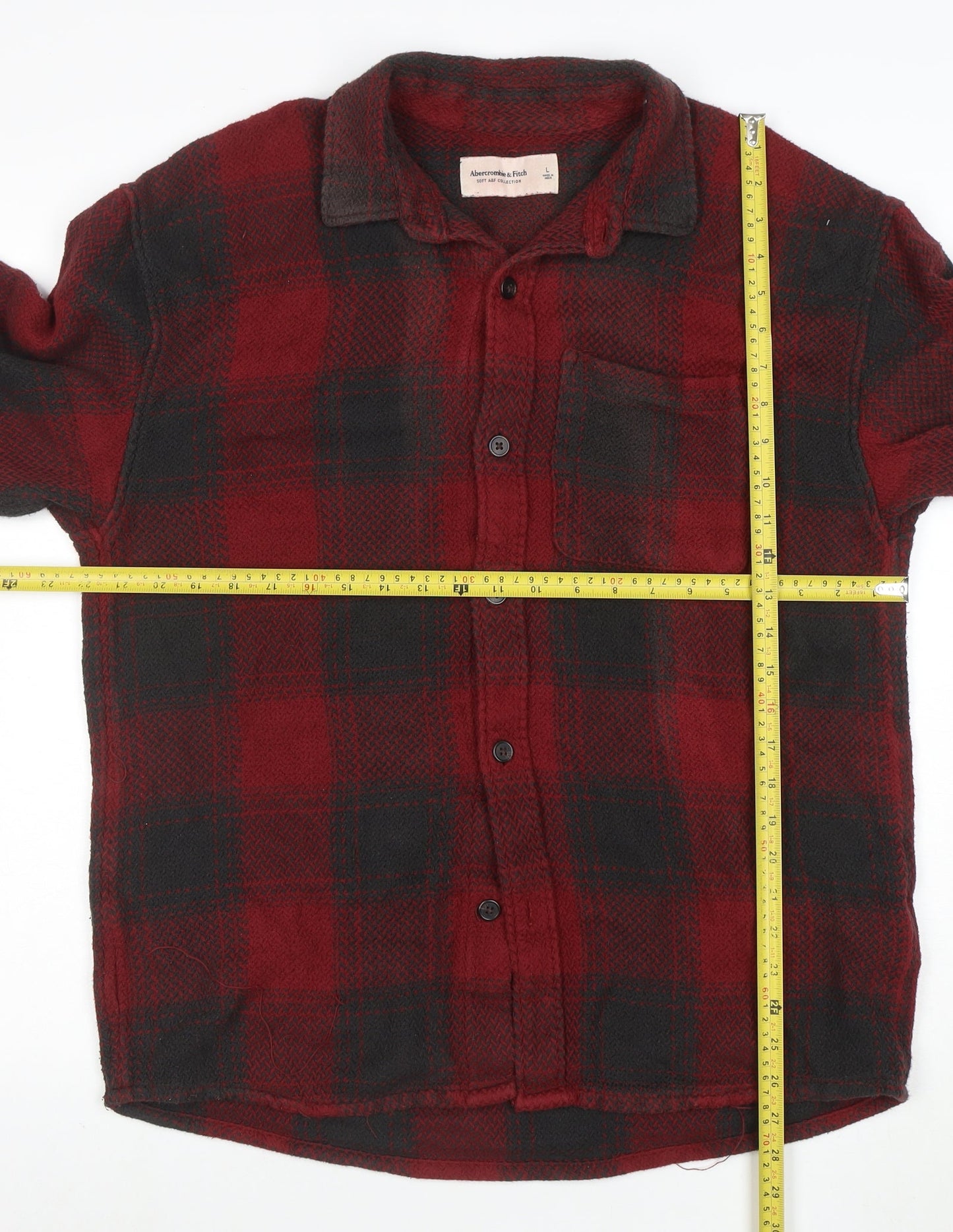 Abercrombie & Fitch Men's Red Plaid Flannel Button-Up Shirt L