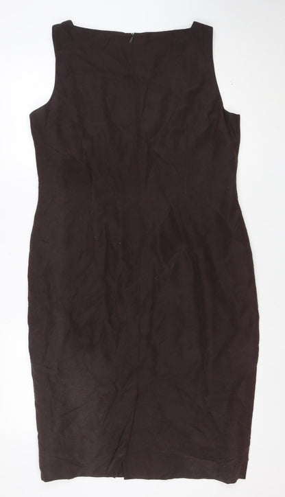 Planet Women Brown Silk Linen Sheath Dress Size 14 Sleeveless Workwear