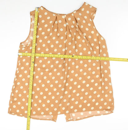 Look Womens Beige Polka Dot Sleeveless Blouse Size 14