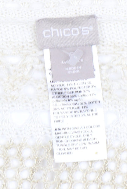 Chico's Women's Beige Knit V-Neck Short Sleeve Tunic Blouse Size L
