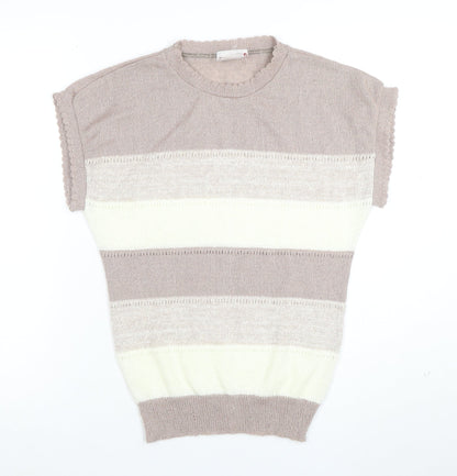 en Vogue Women's Beige Striped Knit Short Sleeve Blouse Size 6