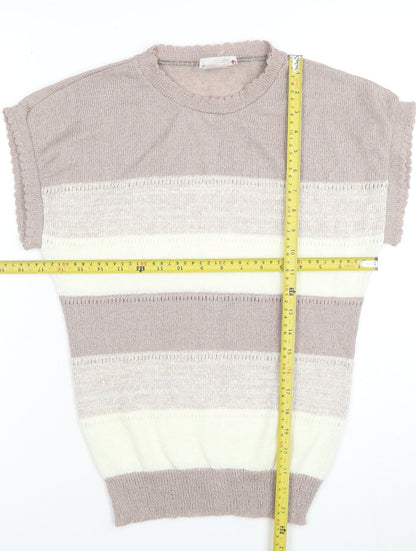 en Vogue Women's Beige Striped Knit Short Sleeve Blouse Size 6