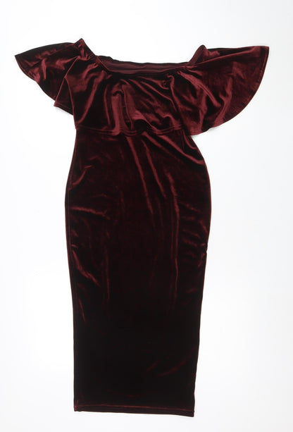 New Look Women's Brown Velvet Off Shoulder Bodycon Dress Size 8