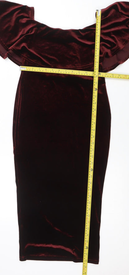 New Look Women's Brown Velvet Off Shoulder Bodycon Dress Size 8
