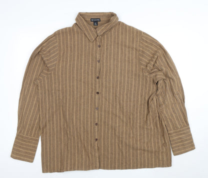 PrettyLittleThing Women Brown Striped Button-Up Shirt UK 10 Long Sleeve Collared