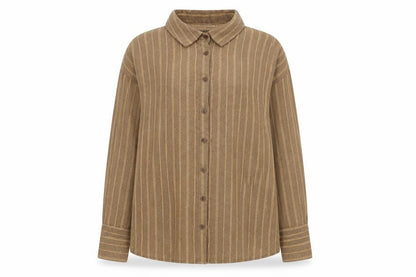 PRETTYLITTLETHING Women Brown Striped Button-Up Shirt UK 10 Long Sleeve Collared