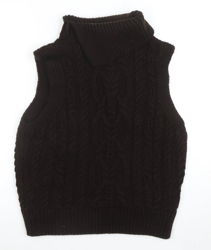 Zara Womens Brown Cable-Knit Sleeveless Roll Neck Jumper Vest Size M