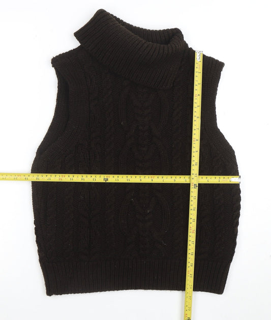 Zara Womens Brown Cable-Knit Sleeveless Roll Neck Jumper Vest Size M