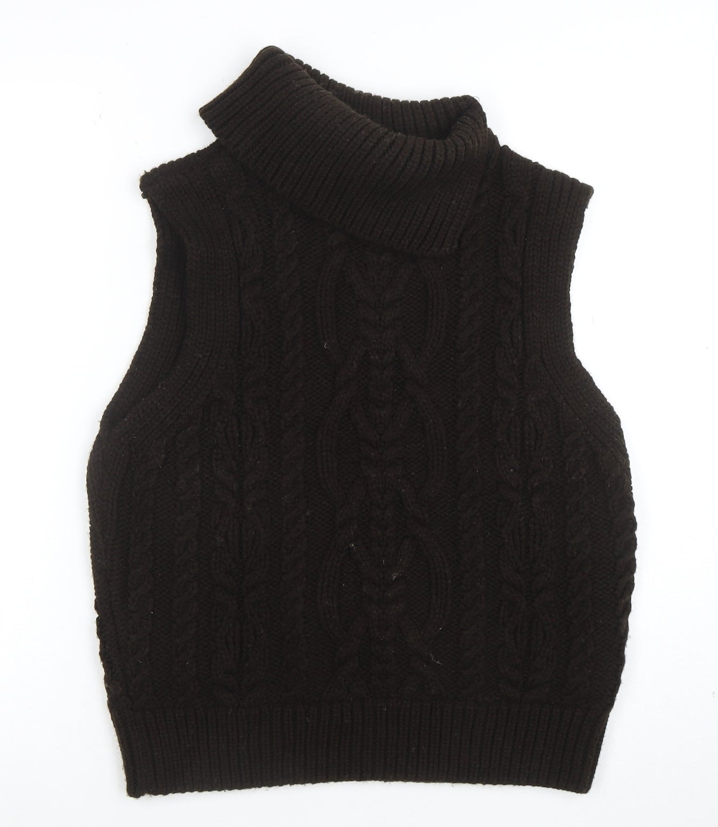 Zara Womens Brown Cable-Knit Sleeveless Roll Neck Jumper Vest Size M