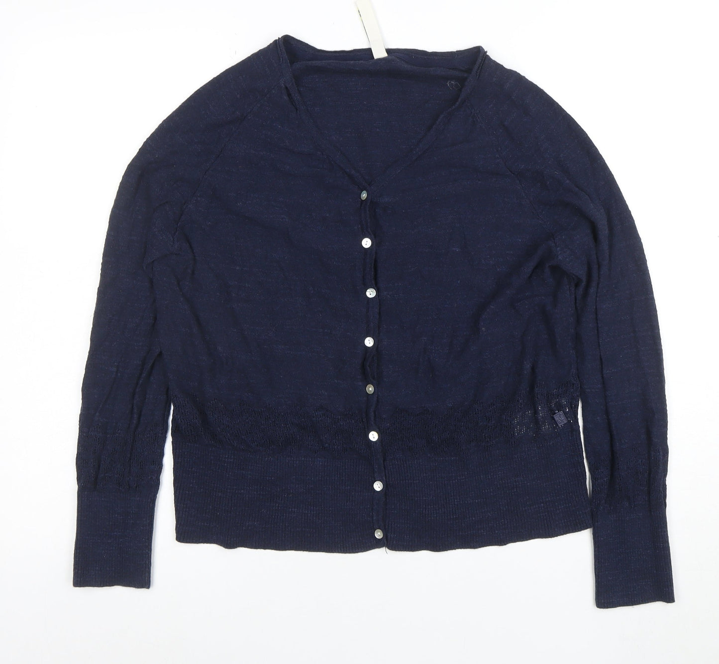 Weird Fish Women's Blue Cotton V-Neck Button Cardigan Size 18