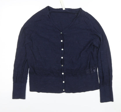 Weird Fish Women's Blue Cotton V-Neck Button Cardigan Size 18