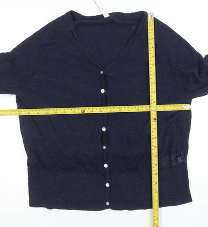Weird Fish Women's Blue Cotton V-Neck Button Cardigan Size 18