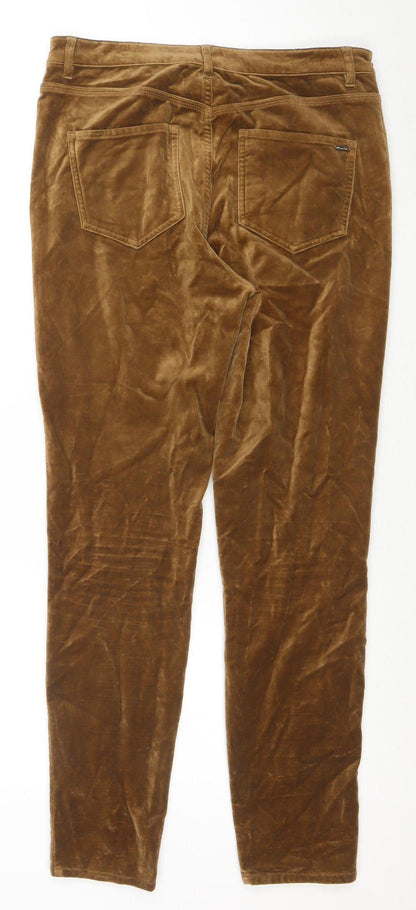 Massimo Dutti Women's Brown Velvet Slim Trousers Size 8
