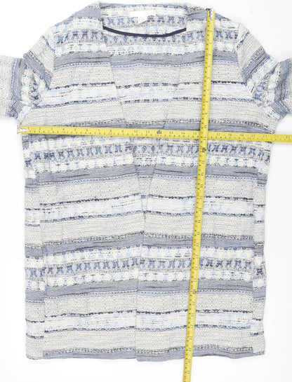 H&M Women Blue Striped Tweed Blazer Jacket M Mid-Length 3/4 Sleeve