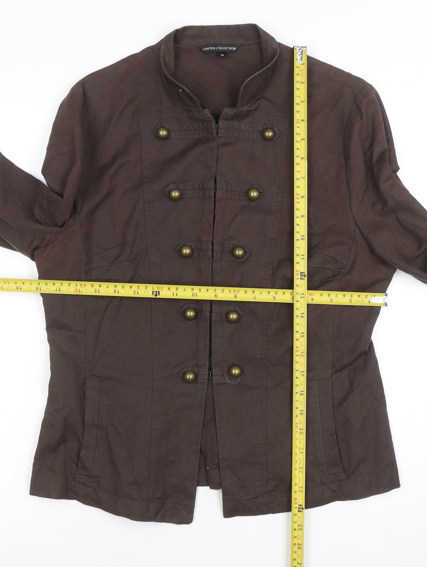 Marks and Spencer Limited Collection Brown Cotton Linen Military Blazer Women Size 14