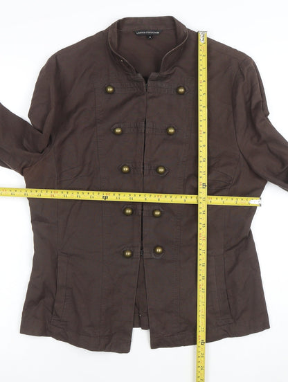 Marks and Spencer Limited Collection Brown Cotton Linen Military Blazer Women Size 14