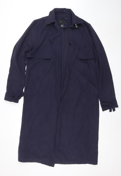 New Look Women Blue Long Trench Coat Size 14 Belted Classic Style