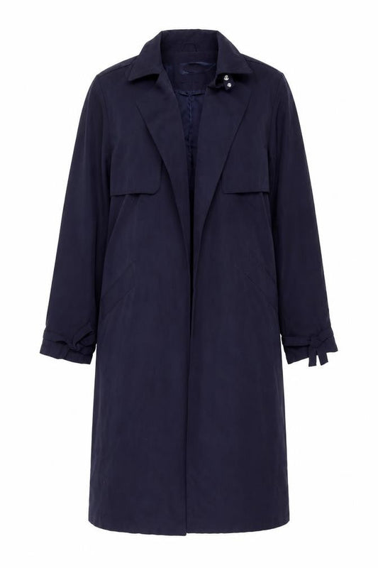 New Look Women Blue Long Trench Coat Size 14 Belted Classic Style