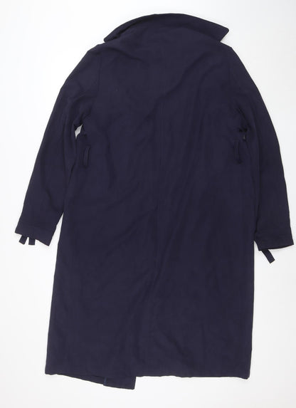 New Look Women Blue Long Trench Coat Size 14 Belted Classic Style