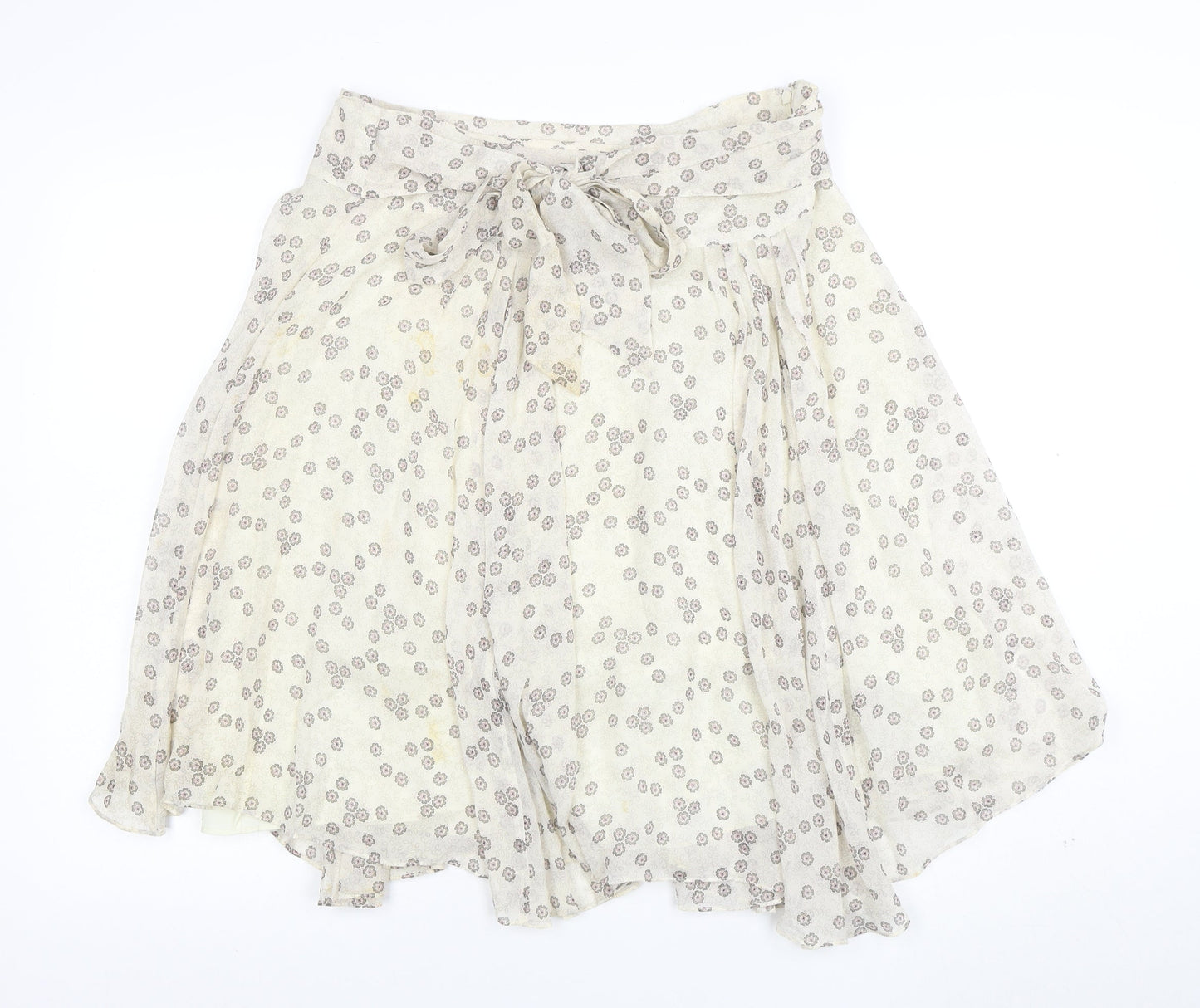 Ted Baker Women Ivory Floral Bow A-Line Silk Skirt Size 10