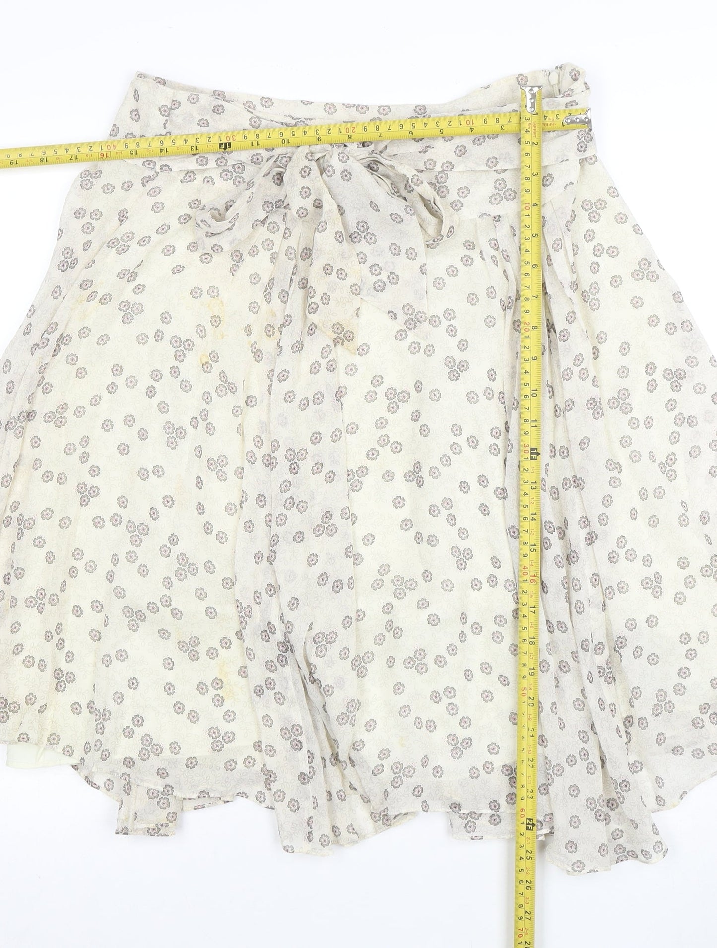 Ted Baker Women Ivory Floral Bow A-Line Silk Skirt Size 10