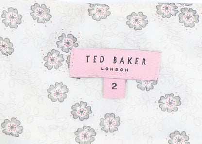 Ted Baker Women Ivory Floral Bow A-Line Silk Skirt Size 10