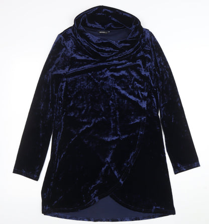 Roman Women Blue Size 10 Velvet Cowl Neck Long Sleeve Shift Dress