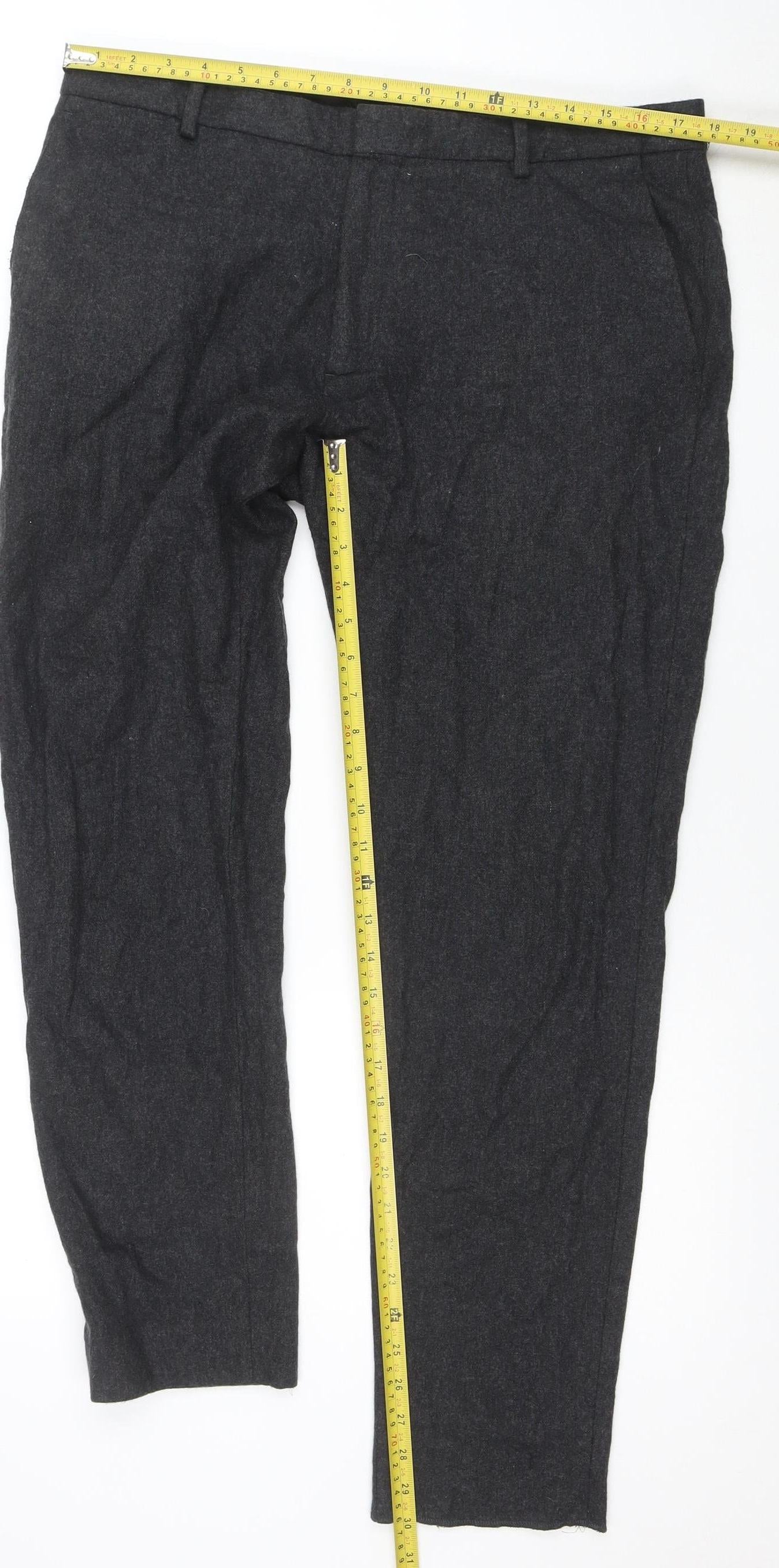 COS Women Grey Wool Blend Trousers Size 16 Workwear Formal