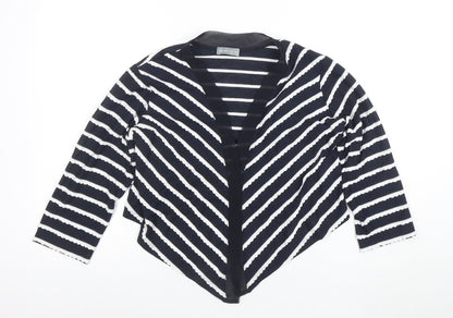 Marks and Spencer Per Una Women's Black Stripe V-Neck Open Cardigan Size 14