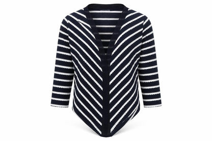 Marks & Spencer Per Una Women's Black Stripe V-Neck Open Cardigan Size 14