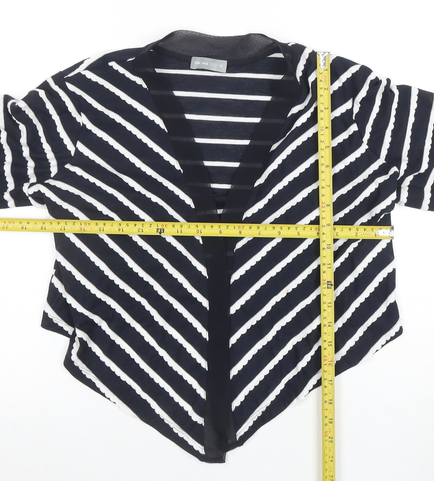 Marks and Spencer Per Una Women's Black Stripe V-Neck Open Cardigan Size 14
